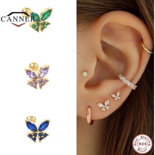 CANNER Color Butterfly Earring Female S925 Sterling Silver Screw Stud Earrings for Women Small Ear Piercing Earings Fine Jewelry
