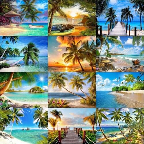 AZQSD 5D Diamond Painting New Arrivals Sea Needlework Diamond Mosaic Coconut Tree Cross Stitch Kits Decor For Home