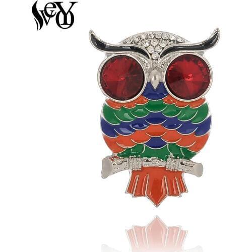 VEYO Crystal Rhinestone Owl Brooches for Women Dress Scarf Brooch Pins Enamel Jewelry Accessories Gift