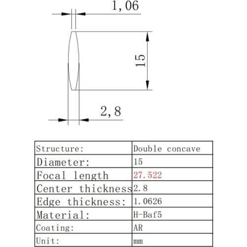 Double Convex Lens Diameter 15mm Focal Length 27.522mm Optical Lens Glass Lens Optical Glass H-Baf5