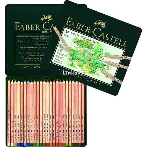 Faber-Castell FC112124 Pitt Pastel Pencils In A Metal Tin (24 Pack), Assorted,Ideal for Fine and Elaborate Details, Art Supplies