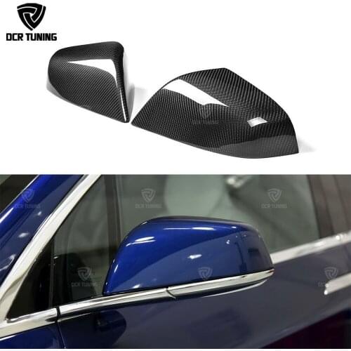 Carbon Fiber Mirror Cover For Tesla Model X 75D 90D F90D P100D Rear View Mirror Cover 2016 + Carbon Firber Car Caps Car Styling