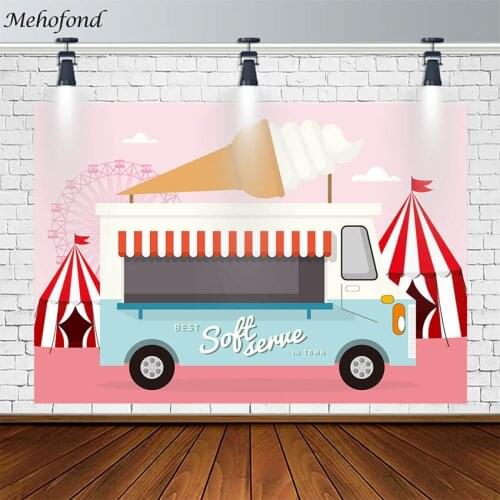 Baby Shower Backdrop Ice Cream Cart Ferris Wheel Circus Girl Birthday Decor Newborn Photography Background Photostudio Photocall