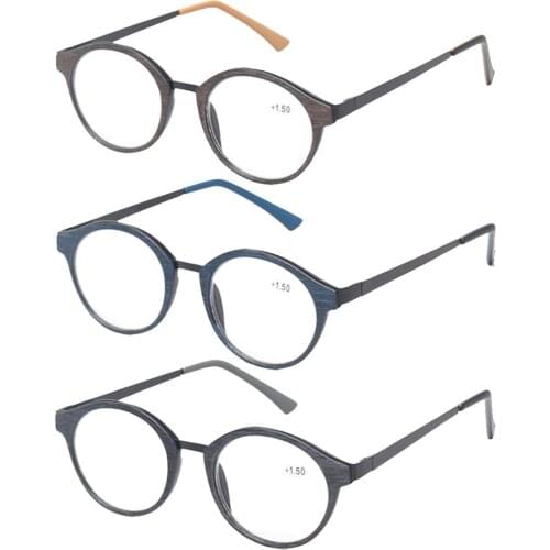 Henotin metal round frame design retro reading glasses wood-look readers for men and women 0.5 to 6.0