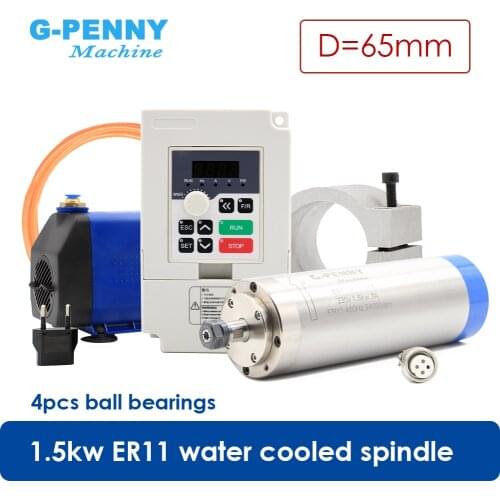 D=65mm Water cooled spindle 1.5kw ER11 Spindle for CNC machine Diameter=65mm &1.5kw Inverter/VFD & 65mm Bracket & 75W Water pump