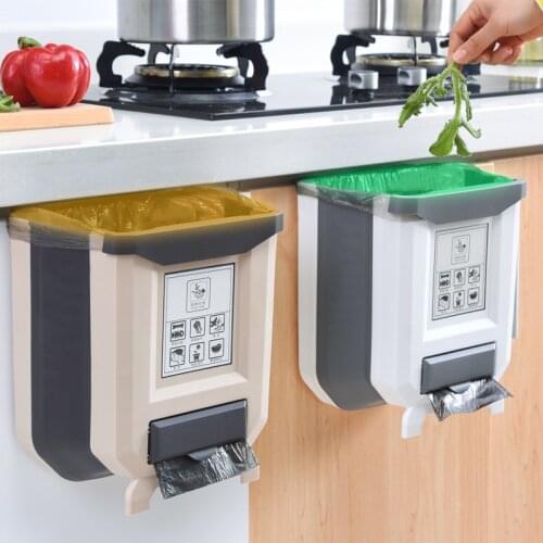 Creative Kitchen Trash Can Home Wall Mounted Folding Waste Bin Bathroom Cabinet Door Hanging Ashbin Portable Car Storage Box