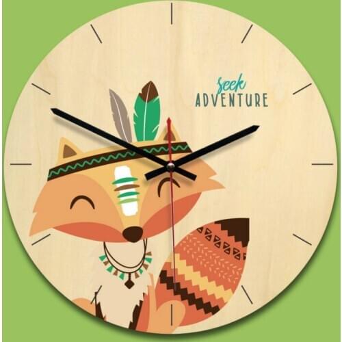 Creative Wood Wall Clocks for Kids Bedroom Cartoon Animal Print Silent Antique Wall Watch Battery Powered Home Decor Clock