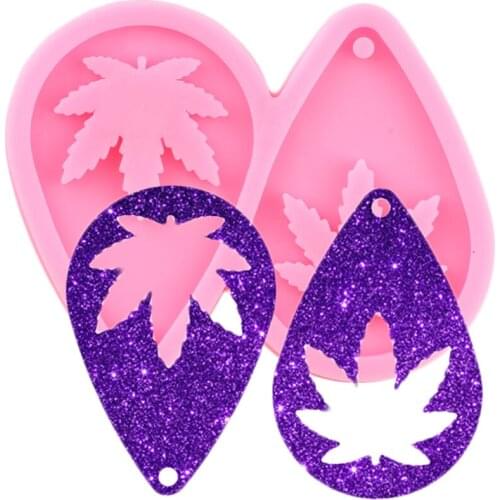 L/M/S Pot Leaf Hemp Tear Drop Hoop Earrings DIY Maple Leaves Epoxy Resin Silicone Keychains Molds Fashion Jewelry Pendant Moulds