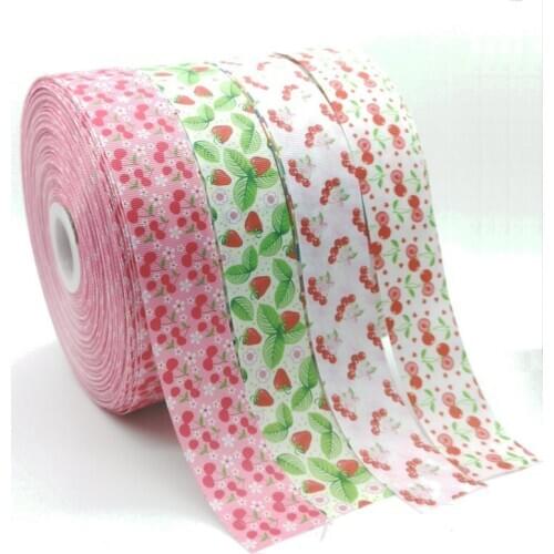 5 Meters Cherry Strawberry Pattern Cartoon Ribbon Grosgrain 25MM DIY Handmade For Hair Accessories Crafts Decoration Apparel