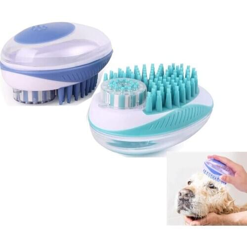 Pet Dog Cat Bath Massage Brush Pet Scrubber Shampoo Dispenser Dog Cleaning Device Wahser Bathing Hair Grooming Comb Tool