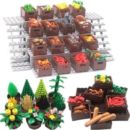 MOC Blocks Flowers Tree Plants Fruits Food Compatible City Street View Decor DIY Moc Parts Locking Bricks Kids Toys for Boy Girl