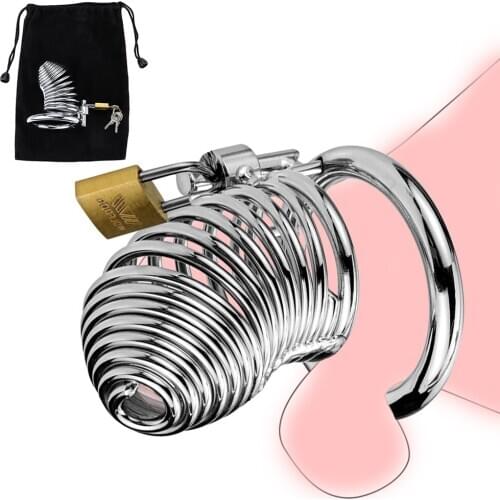 Male Stainless Steel Cock Cage Penis Ring Chastity Device catheter with Stealth New Lock Adult Sex Toy Cock Cage Lock Adult Game