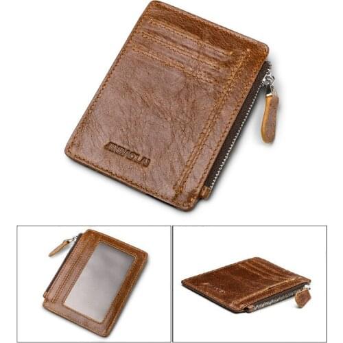 RFID Cow Men Leather Wallets Fashion Anti-magnetic Anti-theft Card Bag Zipper Leather Coin Purse Luxury Brand High-end Wallet