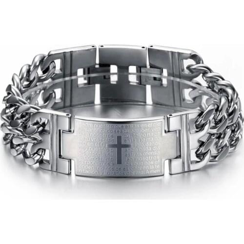 2019 Punk Jesus Cross Bracelets Stainless Steel Bracelets Men Jewelry Male Charm Bangle Double Hand Chain Man Wristband
