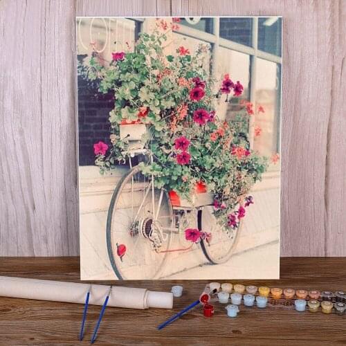Bicycle Flower Pink DIY Painting By Numbers Package Oil Paints 40*50 Paiting By Numbers Home Decoration For Children Art