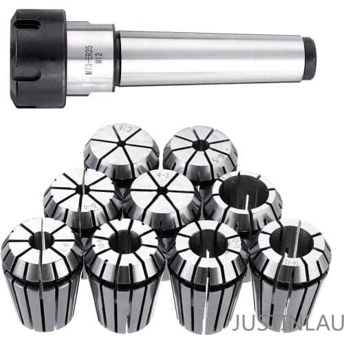 JUSTINLAU 9Pcs ER25 Spring Collet Set with MT Collet Chuck Holder for CNC Milling Lathe Tool