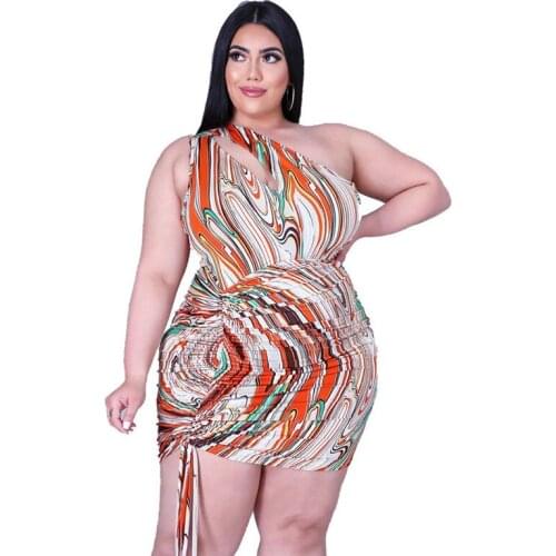 Plus Size Clothing 4xl Dress Women Wholesale Fashion Sexy Single Sleeve Bodycon Stretch Print Party Mini Dresses Dropshipping