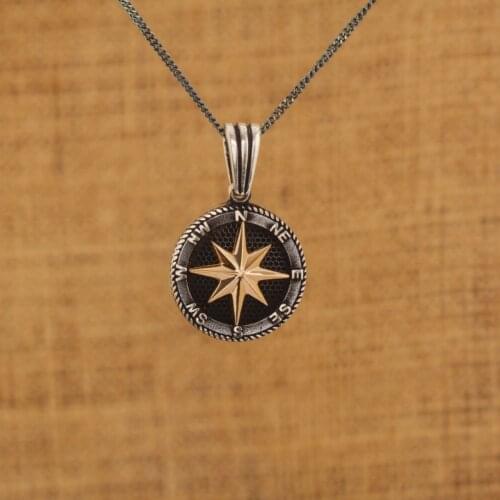 925 Handmade Sterling Silver Compass Necklace with Leather Cord or Chain for Men, Gifts For Men, Gifts for Him