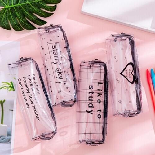 Pencil Bags Heart Letter Design Transparent Pencil Bag Stationery Pen Case Storage Pouch Office School Supplies