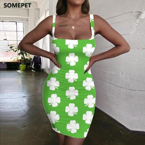 SOMEPET Leaves Dresses Women Green Bodycon Dress Painting 3d Print Harajuku Sundress Womens Clothing Club Beach Beach Fashion
