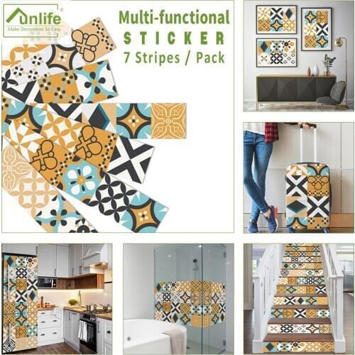 Funlife Moroccan Tiles Furniture Film Waterproof Self Adhesive PVC Vinyl Wallpaper Floor Refrigerator Wardrobe Desktop Stickers