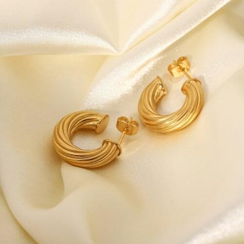 Gold Plated Stainless Steel Twisted Earrings Temperament Circle Earrings Jewelry C Shape Statement Circle Earrings for women