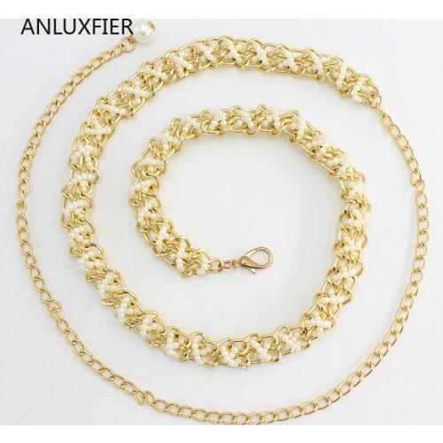 H9829 Women Thin Waist Chain Pearl Decoration Sweet Elegant Belt Girl Korean High Quality Fashion All-match Luxury Waistband