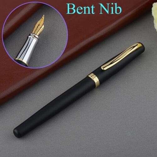 Duke 209 Classic Steel Fude Calligraphy Fountain Pen Bent Nib Matte Black With Gold Clip Advanced For Writing Pen