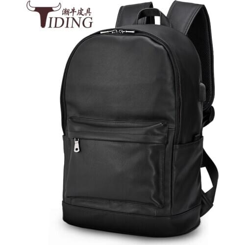 16" Laptop Travel Business Backpack Bag Man Cow Leather Male Casual Black Large Capacity Backpacks Bags Men