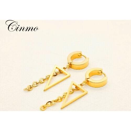 Cinmo Stainless Steel Piercing Drop Earrings Long Chain Hollow Triangle Punk Dangle Earrings For Men Women Wholesale Ear Jewelry