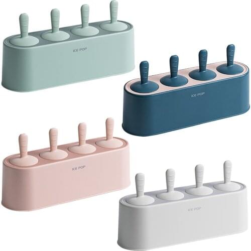 4 Hole Silicone Ice Cream Mould Tray Popsicle Barrel DIY Mold with Stick Quick Freezer Kitchen Supplies Accessories