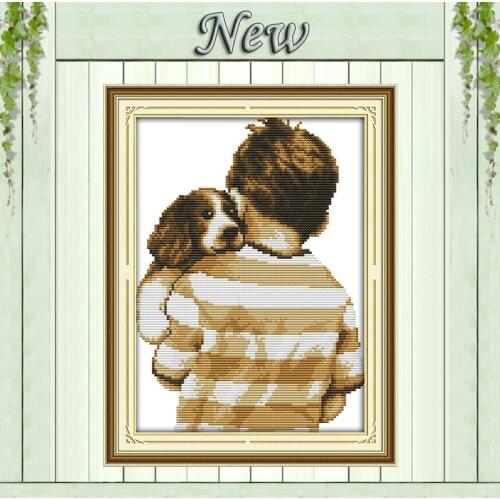 The dog with the master cartoon boy painting 11CT counted print on the canvas DMC chinese Cross Stitch kits 14CT needlework Sets