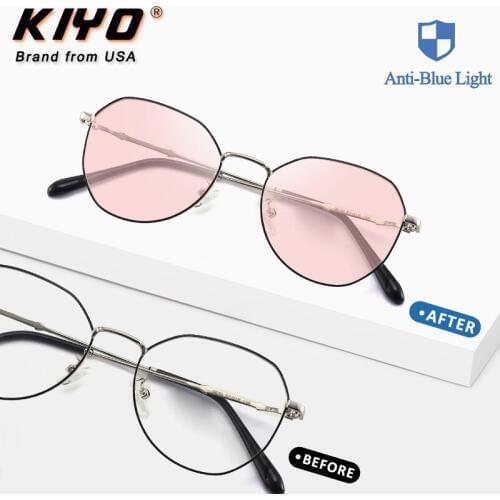 KIYO Brand 2020 New Women Men Oval Photochromic Anti-Blue Light Sunglasses Metal Fashion Sun Glasses UV400 Driving Eyewear 9639