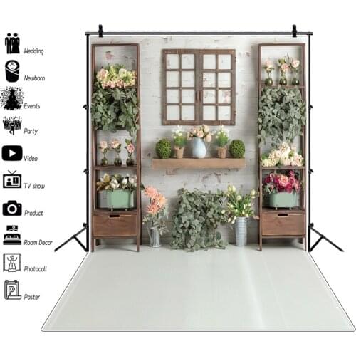 Flower Brick Wall Wedding Backdrop Baby Portrait Photography Background Photozone Vinyl Photophones For Photos Photocall Props