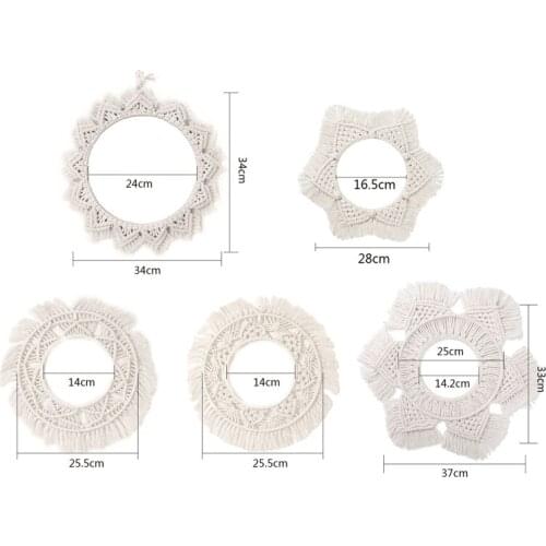 Macrame Mirror Handmade Tapestry Makeup Hanging Wall Mirrors Bohemian Decoration for Living Room Bedroom