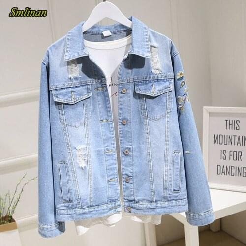 Smlinan Spring Autumn Embroidery Floral Denim Jacket Women Outerwear Fashion Harajuku Vintage Female Slim Jacket Short Jean Coat