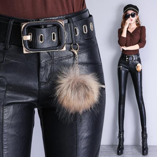 Womens PU Leather pants Skinny high waist Faux Leather pants velvet thick winter PU Pencil pants women pants wear PU trousers