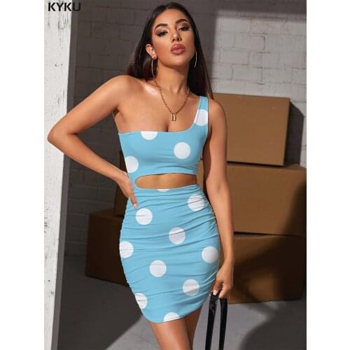 KYKU Brand Colorful Dresses Women Dots Vestido Sexy Blue Bodycon Dress Lovely 3d Print Womens Clothing Summer Beach Beach