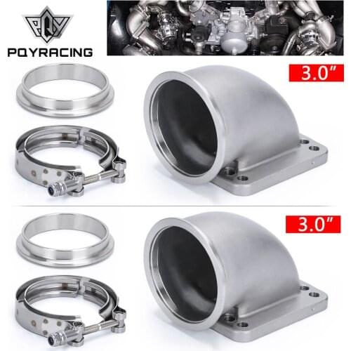 1 Pair 3.0" Vband 90 Degree Cast Turbo Elbow Adapter Flange 304 Stainless Steel + Clamp and Flange For T3 T4 Turbocharger