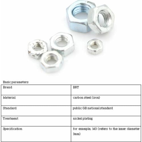 100 pcs Carbon Steel Hexagon Screw Nut Steel Hexagonal Galvanized Nut M2 M2.5 M3 3.5M M4 M5 Nut