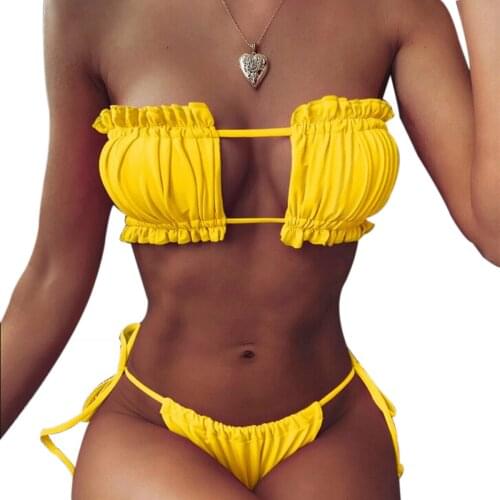2021 Womens Summer Bikini Two Pieces Swimsuit Sexy Strap-Free Backless Bra + Triangle Panties Support Wholesale