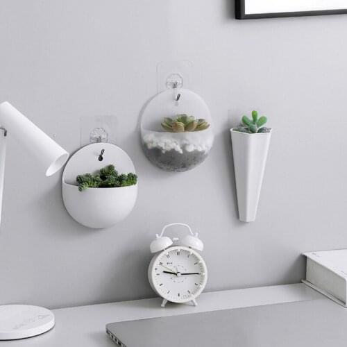 Wall Mounted Hanging Vase Green Dill Plant Flower Pots Holder Seamless Paste Hydroponic Creative Flower Pots Room Decoration