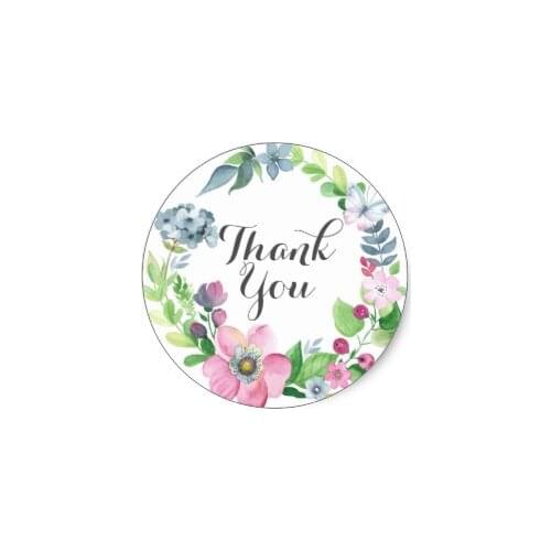 3.8cm Boho Watercolor Floral & Butterfly | Thank You Classic Round Sticker