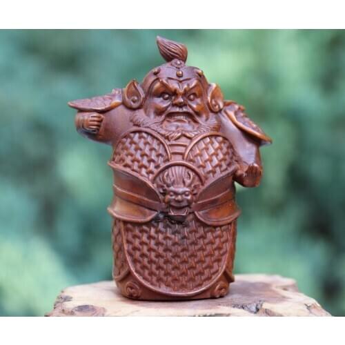 9 CM China Boxwood Handwork Guardian-door-god soldiers warrior Man Men sculpture