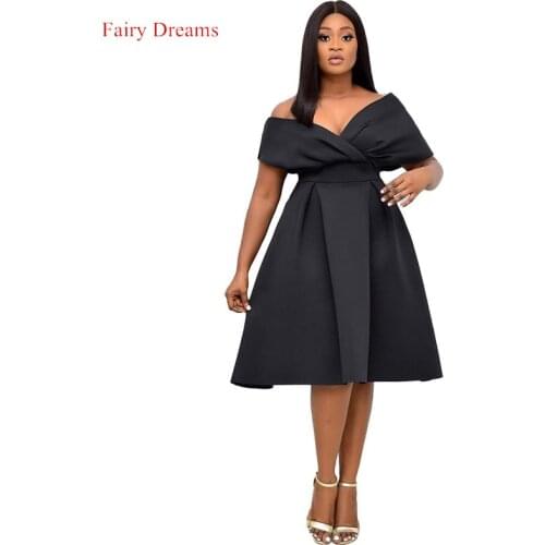 African Woman Clothes Formal Dress V-Neck Slim Fit Summer Style Solid Color Lady Dresses Africa Clothing High Waist Mid-Length