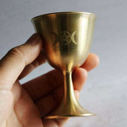Ritual Cup Tarot Pentagram Altar Goblet Wicca Goldplate Brass Ceremony Moon Divination Astrological Tool Witchcraft Prop Supply