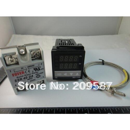 Digital PID Temperature Controller REX-C100 + max.40A SSR + K Thermocouple Probe