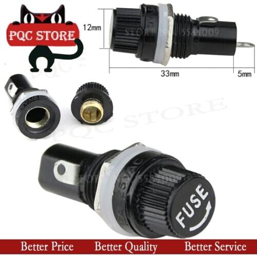 5PCS 5*20mm glass fuse holders 5x20 black insurance tube socket fuse holder for 5*20 insurance Panel Mount Fuse Holder