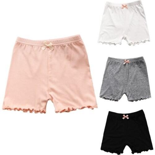 Kids Girls Summer Dance Biker Shorts Solid Color Ruffled Hem Sweet Bowknot Sports Underskirt Safety Under Dress Pants