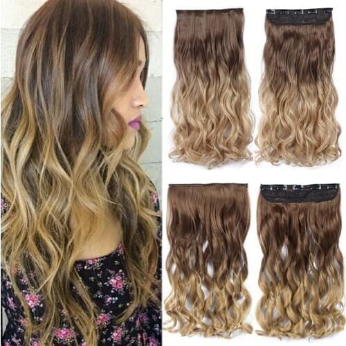 Long Wavy 5 Clip In One Pieces Hair Extensions Heat Resistant Synthetic Ombre Black Red Womens Natural Hair Pieces 22 Inch